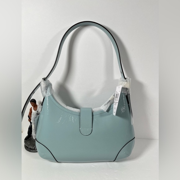 Coach Hamptons Hobo Bag in Silver/Light Blue Crinkle Patent Leather NWT - Picture 6 of 9